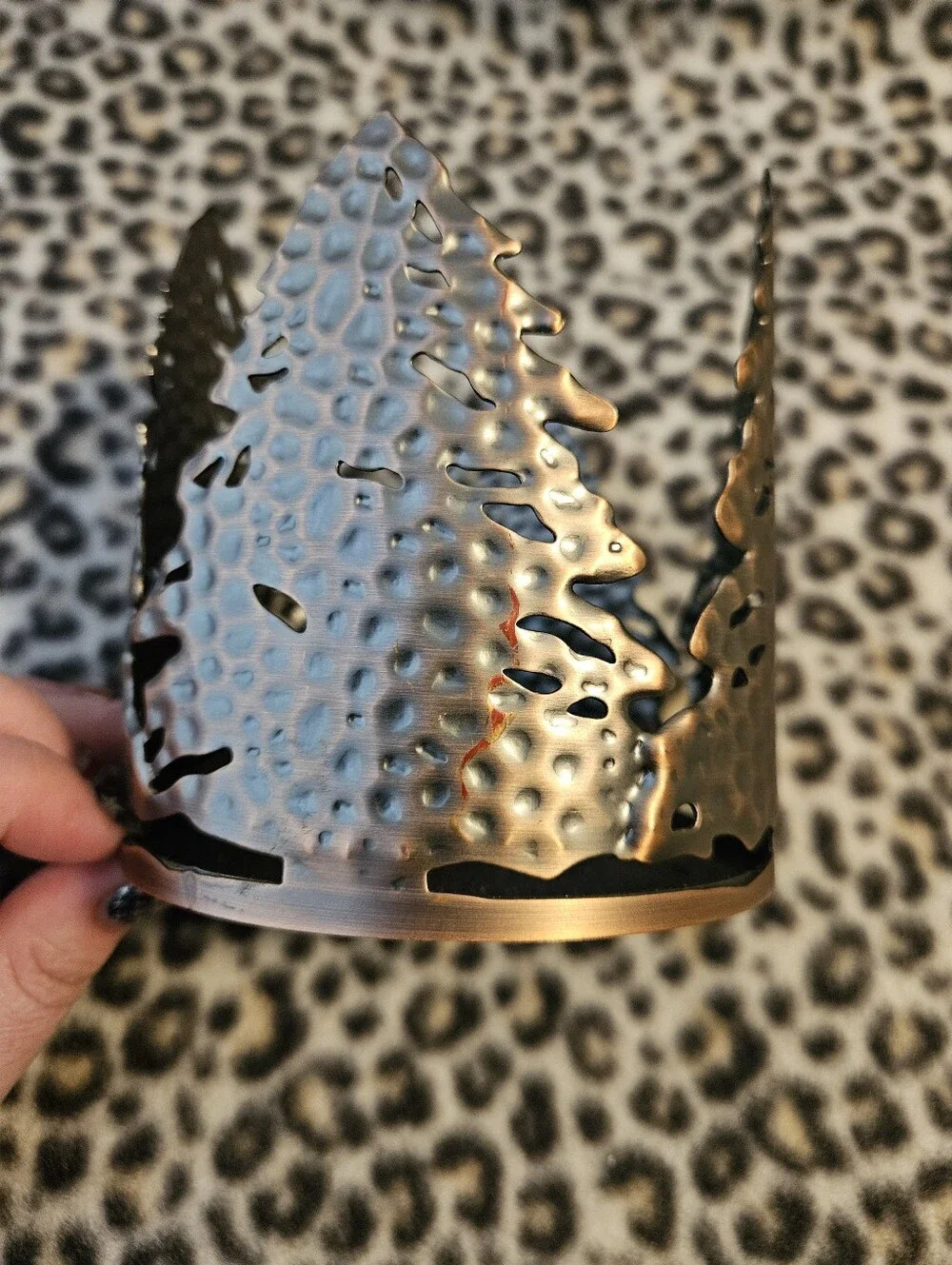 Bath & Body Works Bronze Hammered Metal Evergreen Trees 3-Wick Candle Holder